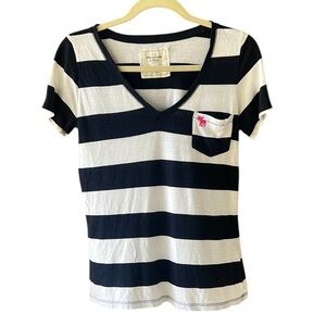 Abercrombie & Fitch Y2K Super Soft Sz M Navy White Stripped Tee V Neck